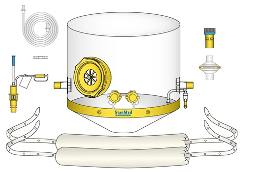 CaStar R hood kit for NIV and CPAP use with Venturi flow generator and PEEP valve, extra small, 17 - 27cm neck circumference