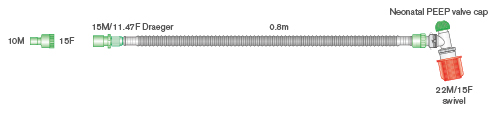 10mm Flextube neonatal resuscitation breathing system with variable PEEP, double swivel elbow, ≥ 0.8m