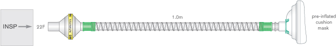 Smoothbore, adult, cough assist breathing system, 1m