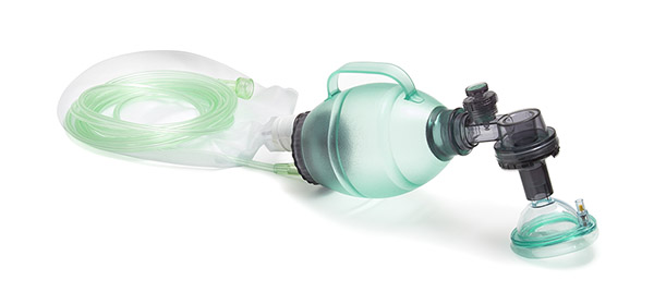 BVM resuscitator, paediatric 550ml bag with pressure relief valve (40cm H₂0), size 1 mask